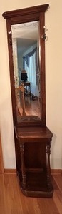 lot 25 image: Wood Hall Tree with Mirror and Brass Hooks