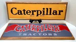 lot 68 image: Set of 2 Caterpillar Tractor Advertising Signs on Wood Plaques