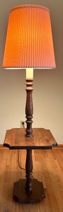 lot 77 image: Vintage Wooden Table Lamp with Integrated End Table and Pleated Shade