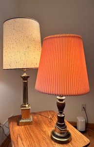 lot 78 image: Pair of Vintage Table Lamps with Pleated and Patterned Shades