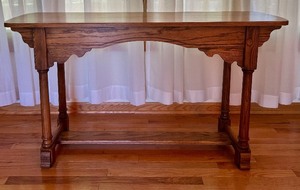lot 83 image: Oak Console Table with Decorative Skirt and Turned Legs