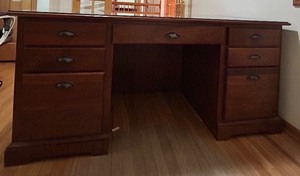 lot 91 image: Solid Wood Executive Desk with 7 Drawers and Decorative Panels