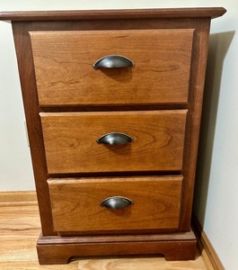 lot 93 image: Wooden 3-Drawer Nightstand with Metal Handles