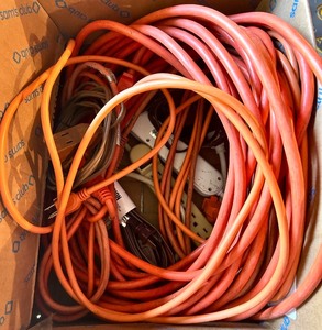 lot 174 image: Box of Extension Cords and Power Strips