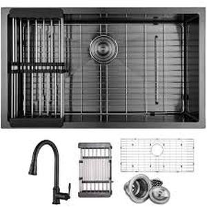 lot 15 image: AKDY All-in-One 32 in. x 19 in. Undermount Single Bowl Gunmetal Black Stainless Steel Kitchen Sink with Pull-down Faucet  Customer Returns See Pictures