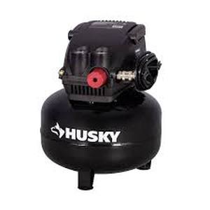 lot 20 image: Husky 3 Gal. 120 PSI Portable Electric Oil-Free Light Duty Pancake Air Compressor with Fold Down Handle and 1-Quick Coupler   Customer Returns See Pictures