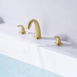 lot 34 image: SUMERAIN Traditional Double Handle Tub Deck Mount Roman Tub Faucet with Corrosion Resistant in Brushed Gold   Customer Returns See Pictures