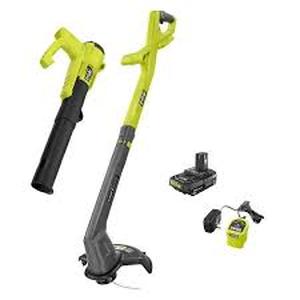 lot 56 image: RYOBI ONE 18V  Blower and  String Trimmer,  w 4.0 Ah & 2.0 Ah Battery & (2) Chargers Customer Returns See Pictures