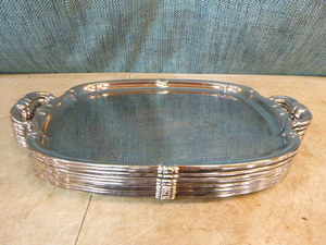 lot 56 image: 10 Silver Metal Serving Trays