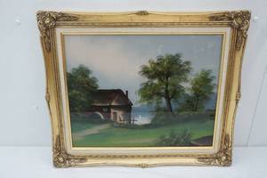 lot 7 image: Antique Oil Painting in Ornate Gilded Frame