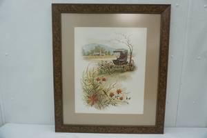 lot 8 image: Vintage Print Old Carriage on the Farms Signed By Brad. 1978
