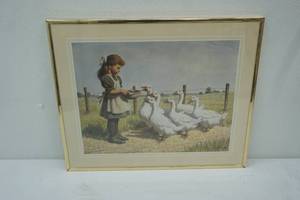 lot 9 image: Vintage Print Little Girl with Geese by Arthur Sarnoff