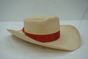 lot 18 image: Vintage 1970s Hand Woven Straw Hat wRed Ribbon