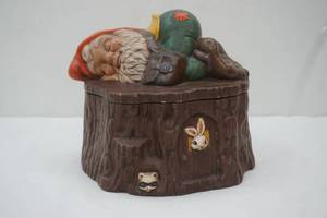 lot 24 image: Vintage Ceramic Sleeping Gnome Cookie Jar