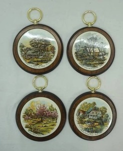 lot 71 image: Vintage Currier and Ives American Homestead Wall Plaques (4ct)