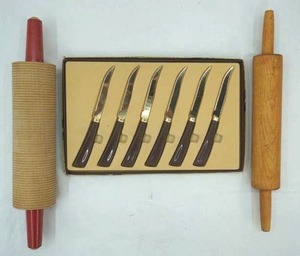 lot 77 image: Vintage Rolling Pins & Steak Knife Set