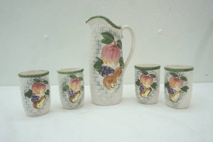lot 93 image: Vintage Ceramic Pitcher and Cup Set. Mid-Century