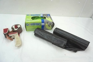 lot 96 image: Black Garbage bags, Heavy Duty Rubber Gloves, Packing Tape Dispenser