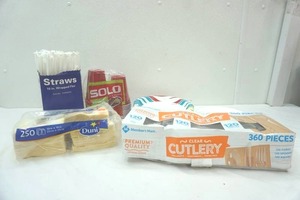 lot 101 image: Plastic Cutlery, Paper Plates, Paper Napkins, Straws, Solo Cups