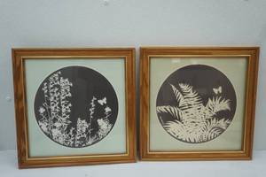lot 209 image: (2ct) Vintage 1970s Paper-Cut Art Piece. Michelle Floral & Butterfly
