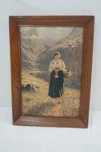 lot 263 image: Vintage Framed Print by Norwegian Artist Hans Dahl A Young Girl by a Fjord