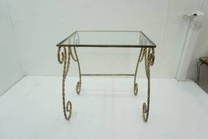lot 267 image: Vintage Wrought Iron and Glass Side Table
