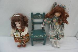 lot 279 image: Vintage Precious Moments Doll, Porcelain Doll, and Doll Chair