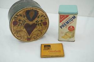 lot 296 image: Vintage Tins Nabisco, Old Gold Cigarettes, Hand-Painted Heart Tin