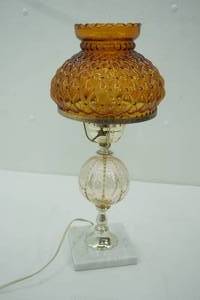 lot 305 image: Vintage Amber Glass Hurricane Table Lamp 18 tall