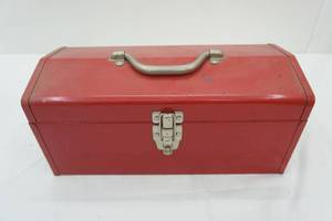 lot 319 image: Red Metal Toolbox 16x7x7.5