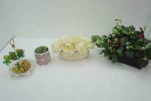 lot 324 image: Vintage Milk Glass 2-Tier Tray Artificial Flower Arrangements & Planters