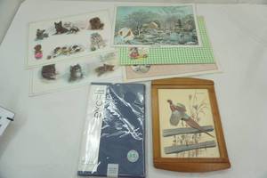 lot 344 image: NEW Oblong Tablecloth 60x84, Vintage Pheasant Wooden Tray, Placemats