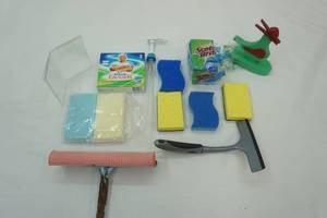 lot 345 image: Mr. Clean Magic Eraser, Scotch Brite Scrubbers, Squeegees