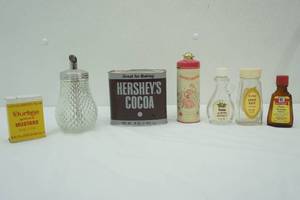 lot 368 image: Vintage Tins & Glass Containers Hersheys Cocoa, Durkee Mustard and more