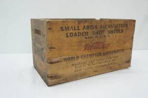 lot 404 image: Vintage Western Small Arms Ammunition Wooden Box 14.25x8.5x8