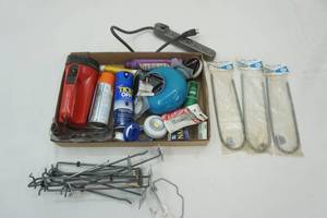 lot 426 image: Puck Lights, Flashlight, Bug Spray, Hardware, Radio
