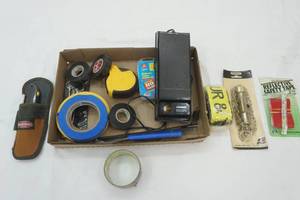 lot 428 image: Electrical Tape, Tape Measure, Chain Door Bolt and more