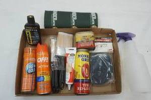 lot 441 image: Rainx Anti-Fog, Off Bug Spray, NEW Paint Brushes, Patch Kits, Support Strap & More