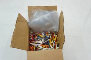lot 476 image: Box of Wooden Golf Tees ad Bags