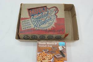 lot 479 image: Vintage Double Rosette & Timbale Iron (unused) & Vintage Mouli Salad Maker