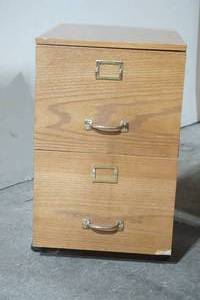 lot 618 image: Wooden File Cabinet on Wheels