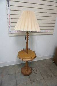 lot 621 image: Wooden Floor Lamp with Table 54 tall