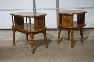 lot 617 image: Vintage Wooden Side Table 20 Diameter & Matching Wooden Side Table 27x17x24