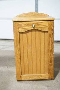 lot 636 image: Wooden Trash Can Cabinet wTrash Can