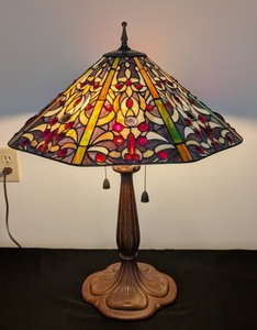 lot 11 image: LL - Stained Glass Table Lamp with 20-Inch Shade and Ornate Base