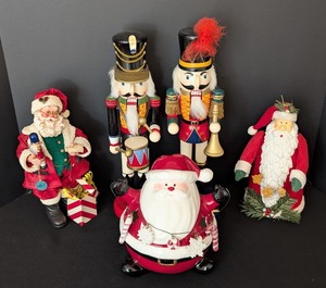 lot 82 image: LL - Assortment of Holiday Santa Figurines and Nutcracker Decorations