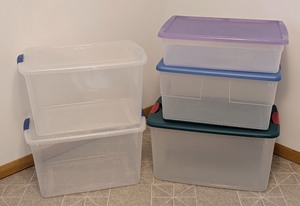 lot 84 image: LL - Set of 5 Sterilite Clear Plastic Storage Totes Assorted Sizes with Lids