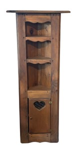 lot 22R image: P - Vintage Wooden Corner Shelf Cabinet with Heart Cutout Door