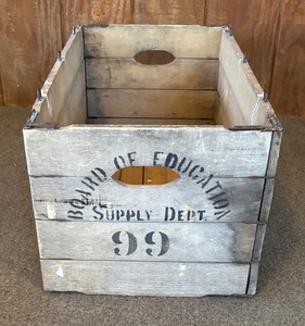 lot 25R image: P - Vintage Board of Education Wooden Supply Crate by Hubbard Folding Box Co.