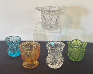 lot 30R image: P - Set of 5 Vintage Pressed Glass Toothpick Holders Assorted Colors